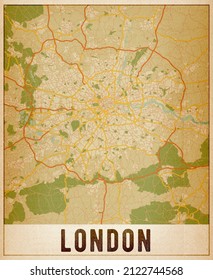 London, UK Vintage City Map For Print. Map For Home Decor Blank Old Paper Textured Background