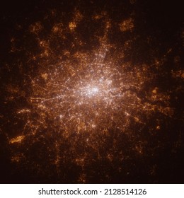 London (United Kingdom) Street Lights Map. Satellite View On Modern City At Night. Imitation Of Aerial View On Roads Network. 3d Render, High Resolution