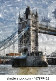 London Watercolor Illustration. Tower Bridge.