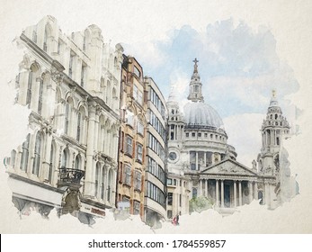 London Watercolor Very Old Town