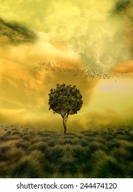 Loneliness Tree In A Fantasy Field