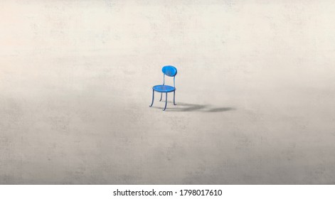 Lonely chair, sad depression alone and loneliness concept artwork, drawing illustration, emotional art
