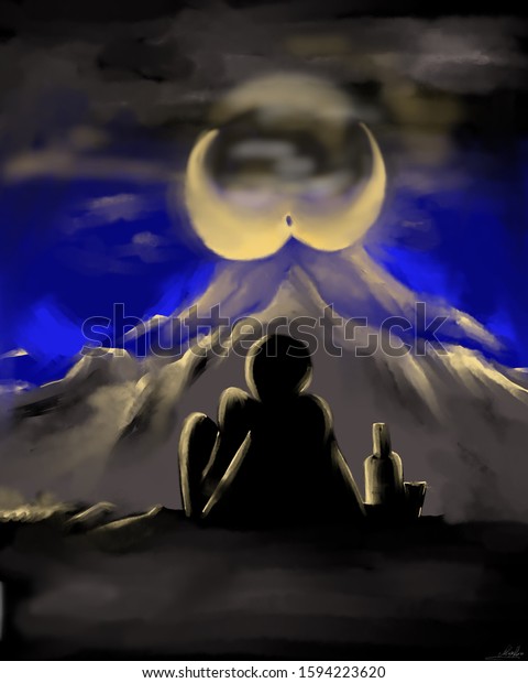 Lonely Guy Looking Moon Stock Illustration