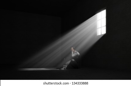 A lonely man in a dark room