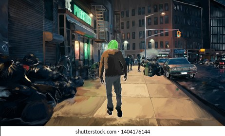 A lonely man walks in a street night time