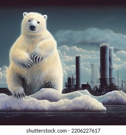 Lonely Sad Polar Bear Sitting On A Thin Ice Floe, Concept Art, Climate Changea , Concept