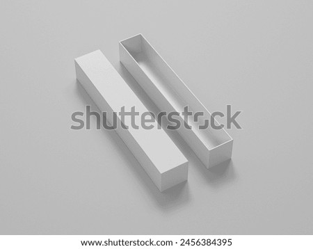 long box mockup, empty box side by side with lid open, luxury product packaging mockup, image of white long rigid box on background, long paper box mockup templated, isolate rectangular shape storage