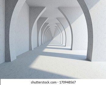 A long corridor with big columns