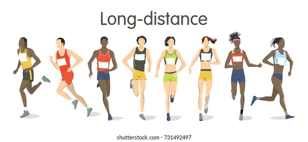 Long distance runners. Isolated athletes in sport outfit on white background. - Powered by Shutterstock