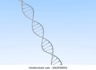 Long DNA Strand Double Helix, Metal With White And Blue Background