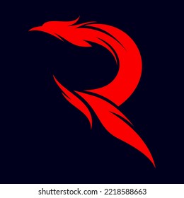 A Long, Fiery Red Phoenix Head Forming The Letter R