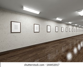 Long Gallery With Blank Pictures On The Wall