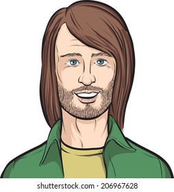 long haired bearded man on white background