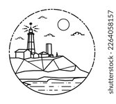 Long Island Lighthouse line art drawing, Montauk Point Lighthouse New York