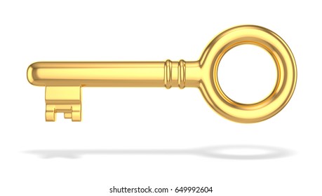 Long Key With Shadow. 3d Illustration On White Background