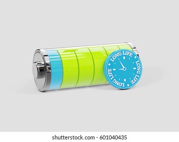 Long Life Battery, Long Energy Concept, 3d Illustration