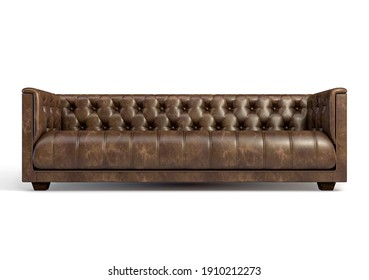 A long luxury chesterfield leather couch on an isolated white studio background - 3D render