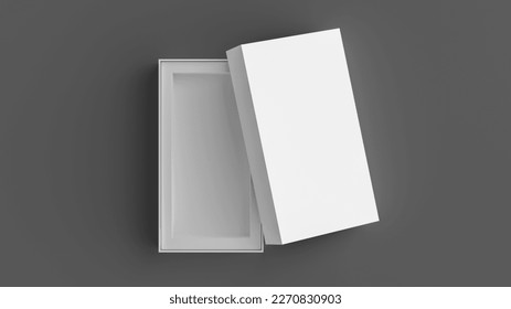 Long open box packaging mockup on gray background. Template for your design. 3d illustration