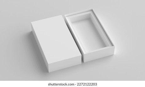 Long open box packaging mockup on white background. Template for your design. 3d illustration