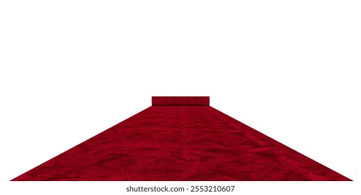 Long open red carpet perspective isolated on white background. Exclusive event, movie premiere, gala, ceremony, awards concept.