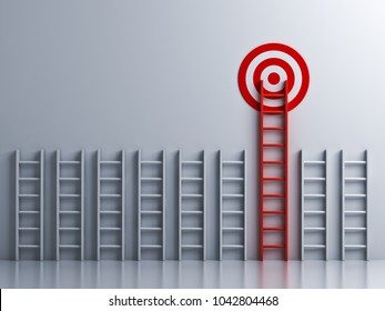 Long red ladder to goal target . 3D rendering.