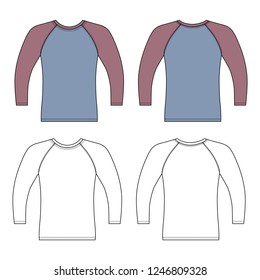 Raglan Long Sleeve Tshirt Outlined Template Stock Vector (Royalty Free ...