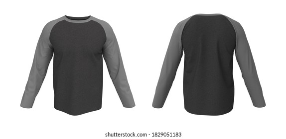 Long Sleeves Raglan T-shirt Mockup, 3d Illustration, 3d Rendering