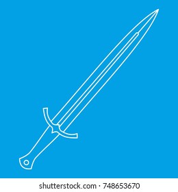 Long Sword Icon Blue Outline Style Isolated  Illustration. Thin Line Sign