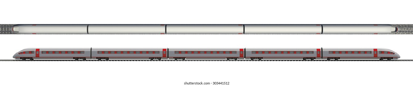 Long Train With Stripes On Isolated White Background, Top And Side Views