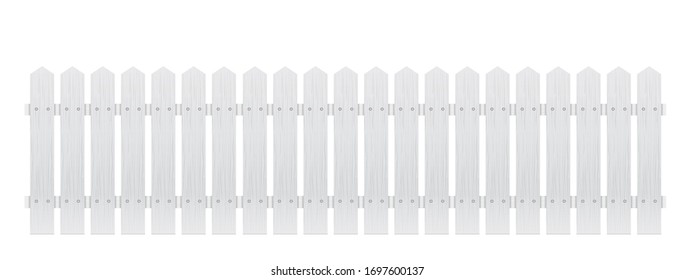 Long White Wooden Fence Isolated On White Background.