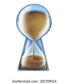 Longevity Key Health Concept As An Hourglass Shaped As A Keyhole As A Symbol Of Living Longer And New Medical Technology To Lengthen Lifespan Or Business Deadline Solutions On An Isolated Background.