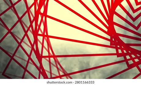 Looking up at a large red ferris wheel in a park on a sunny day