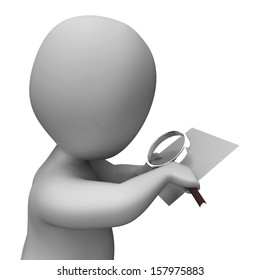 Looking Magnifier Document Character Showing Investigation Investigate And Investigating