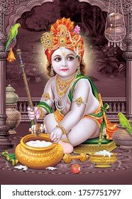 Lord Bal Krishna with colorful background wallpaper , God Bal Krishna poster design for wallpaper - Shutterstock ID 1757751797