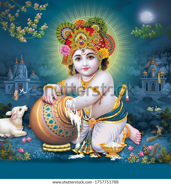 Lord Bal Krishna with\
colorful background wallpaper , God Bal Krishna poster design for\
wallpaper