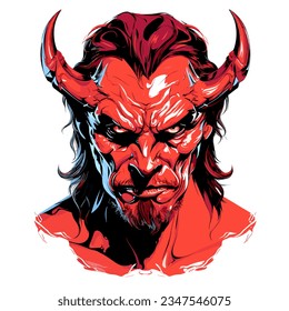 Lord of Darkness. Grotesque portrait of the devil in vector line art style. Template for t-shirt, sticker, etc.