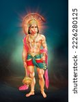 Lord Hanuman Indian God  blue background .