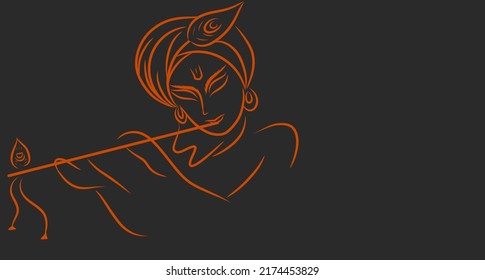 lord Krishna line art over grey background. space for text