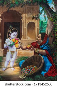 Lord Krishna Painting On Display At Surajkund Craft Fair, Faridabad, India, February 2020
