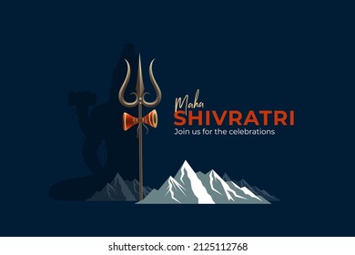 Lord shiv shankar silhouette background for maha shivratri. a Hindu festival celebrated of Lord Shiva with himalaya background, trishul and lingam.