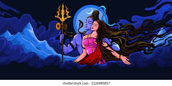 Lord Shiva And Goddess Parvati At Mount Himalaya