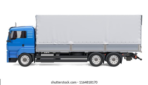 Lorry With Tarp System Van. 3D Rendering Isolated On White Background