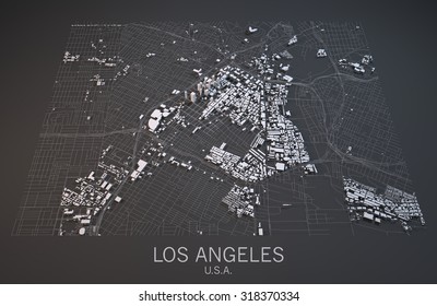 Los Angeles Map, Satellite View, Section 3d, United States