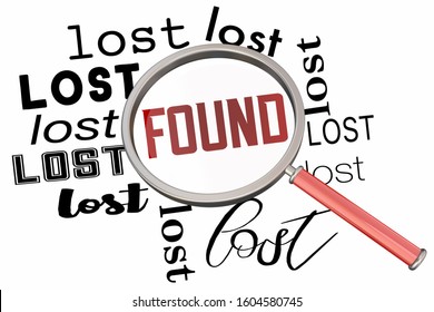 Lost And Found Magnifying Glass Search Find Missing Item Words 3d Illustration