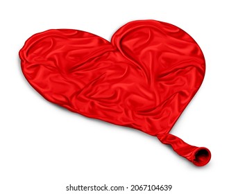 Lost Love Concept And Losing Romance Or Problems With Cardiac Related Diseases And Cardiovascular System Problem As A Deflated Balloon Shaped As A Red Heart In A 3D Illustration Style.