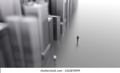 Lost Man In Utopian City, 3d Illustration