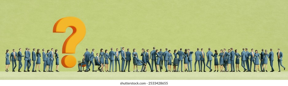 Lots of business people meet together at conference, meeting, discussing problems, sharing ideas around big question mark. Business communication wide illustration 3d Rendering
 - Powered by Shutterstock