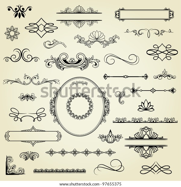 Lots of design\
elements: labels, borders, frames, etc. Could be used for page\
decoration, certificate,\
etc