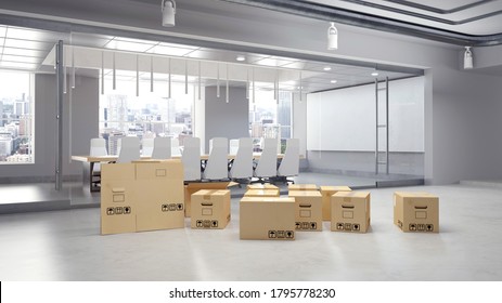 Lots of moving boxes when moving to the modern start-up business office 3D Rendering - Powered by Shutterstock