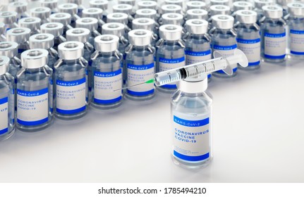 Lots Of Vaccine Bottles And Syringe - 3D Illustration